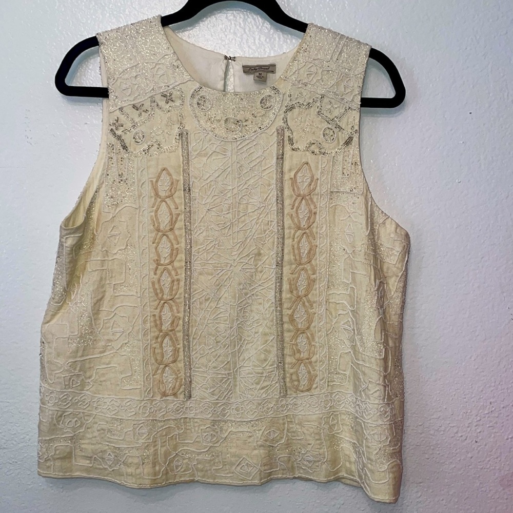 Medium fully beaded cream top by Lucky brand. Hook up in back.  Fully lined